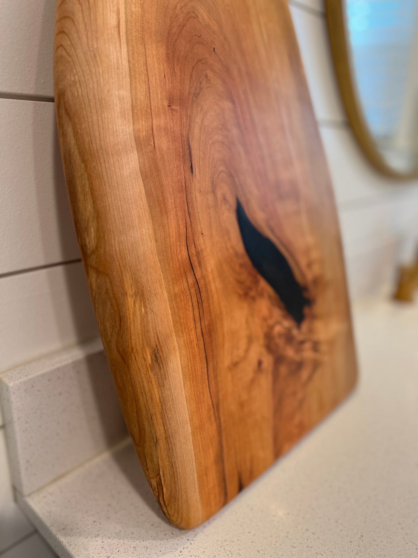 Live-Edge Cherry Serving Board with Black Resin