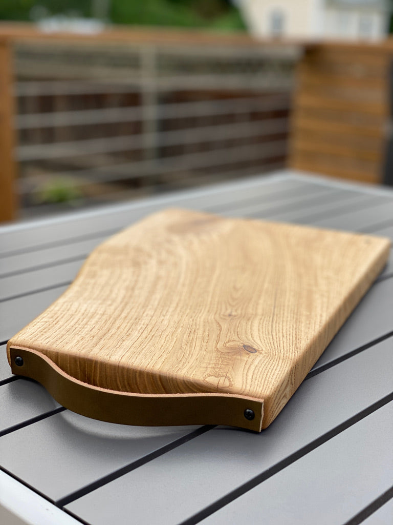 Live-Edge Knotted Serving Board with Leather Handle