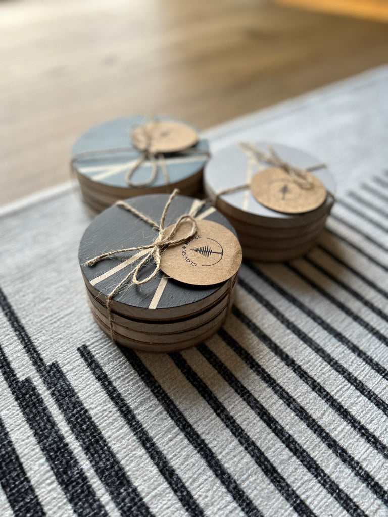 Hand-Painted Wooden Coasters – Clover & Maple