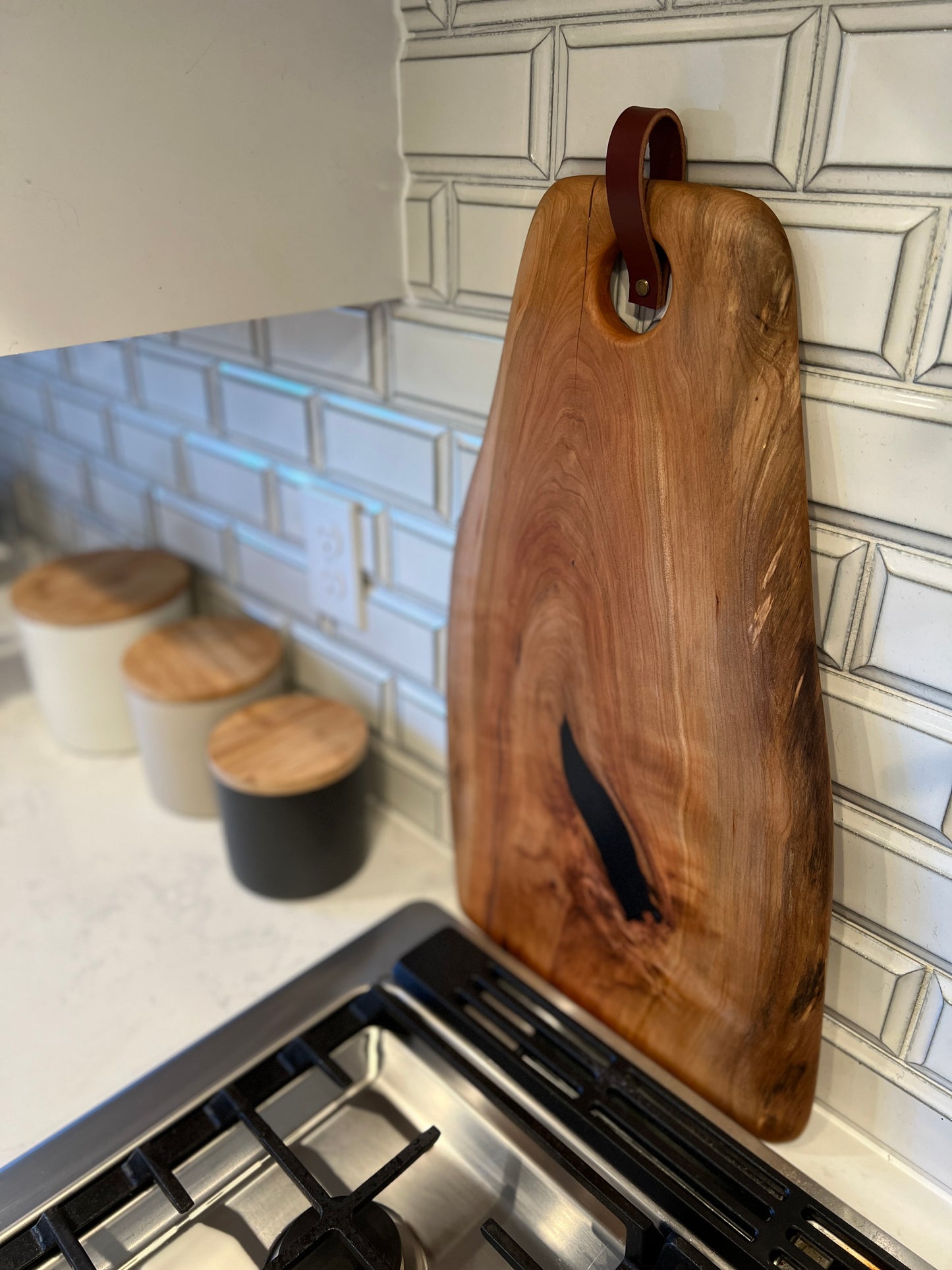 Live-Edge Cherry Serving Board with Black Resin