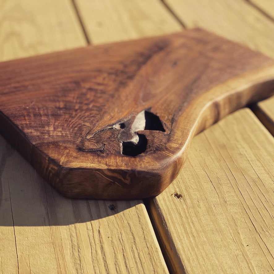 Live-Edge Knotted Serving Board with Leather Handle